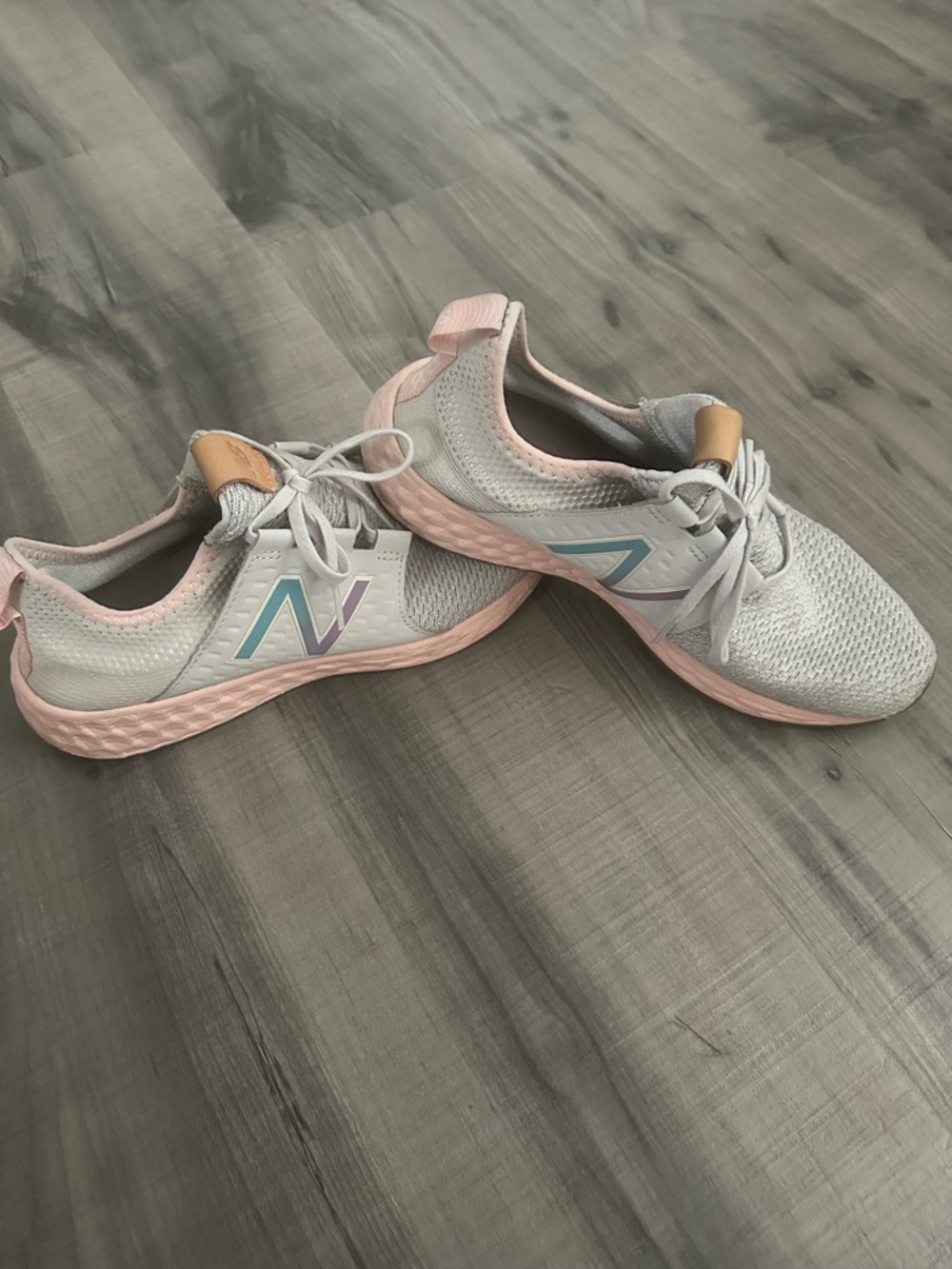 New Balance Women's Knit Runner in White, Pink & Teal Accent